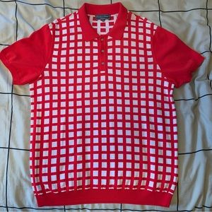 Paisley & Gray Red and White Checkered Knit Polo Shirt XL